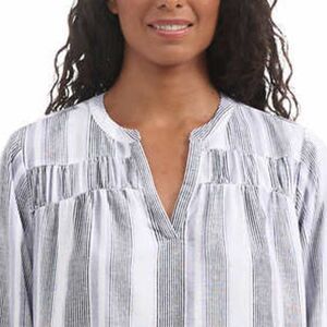 SPLENDID Ladies Linen Blend  Blouse Size M Grey Purple White Strip Top Shirt NWT